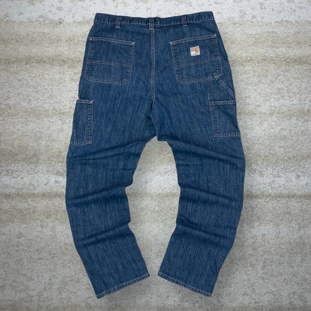 Vintage 90s Carhartt Carpenter Jeans 38x32 Baggy Wide Leg Fit Dark Wash FR Denim